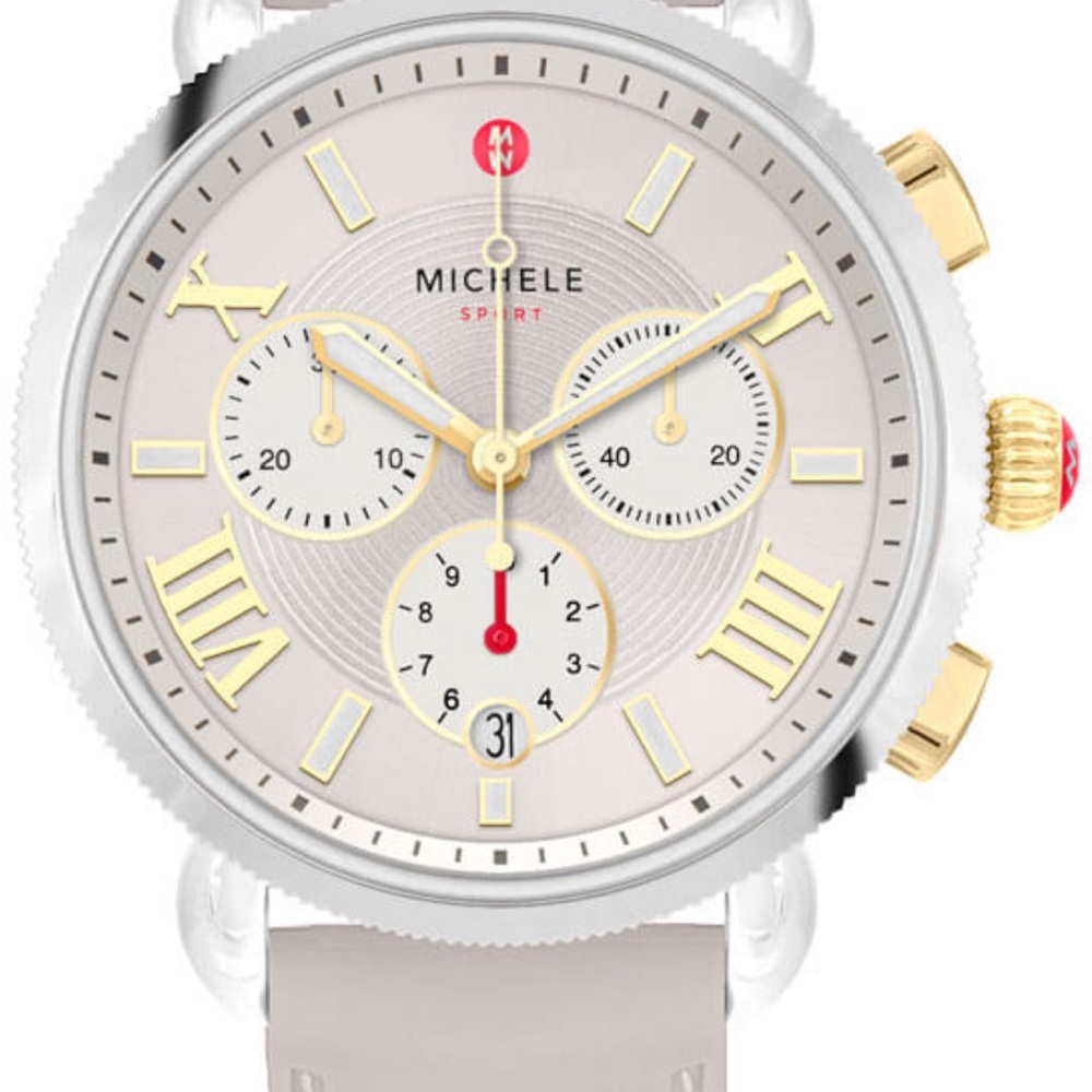 Michele Sporty Sport Sail Watch | Silver Dial | Wheat Silicone Strap
